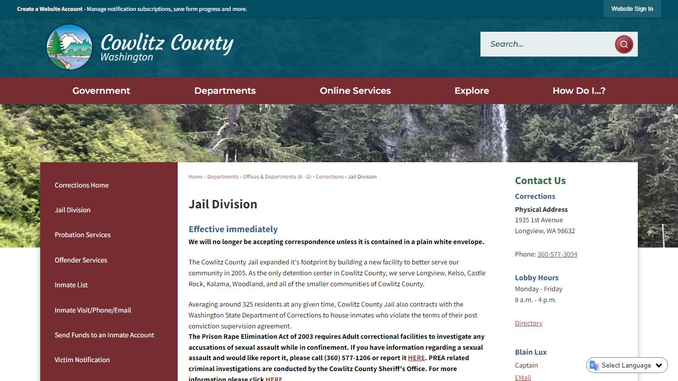 Jail Division | Cowlitz County, WA - Official Website